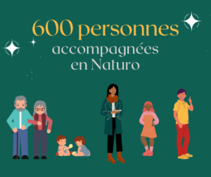 Image sur fond vert représentant plusieurs personnages, de différents âges. Le texte indique que Maud Guillemet, naturopathe à Besançon, a accompagnée plus de 600 personnes.