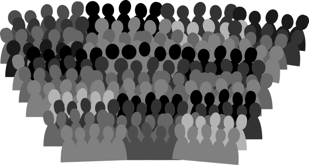Image en noire et blanc représentant une foule de personnes. Ce dessin illustre le niveau très élevé de contamination au cadmium, dans la population française, 