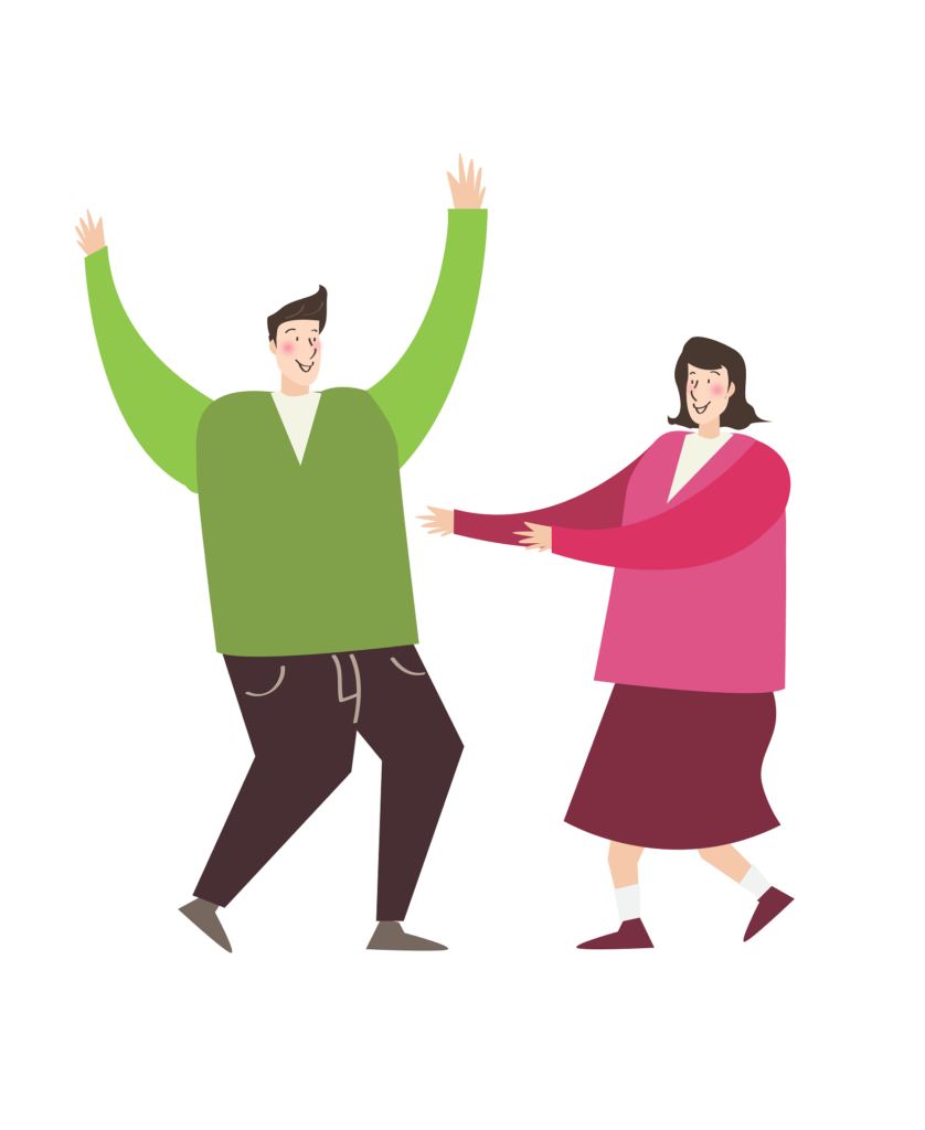 Dessin représentant une homme et une femme dansant joyeusement. Il illustre un article  de conseils pour une bonne digestion, écrit par Maud Guillemet Naturopathe à Besançon.