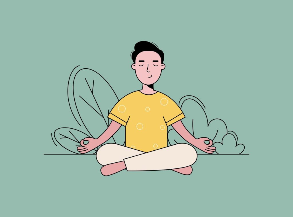 Dessin représentant un personnage en posture de méditation. Il illustre un article  de conseils pour une bonne digestion, écrit par Maud Guillemet Naturopathe à Besançon.