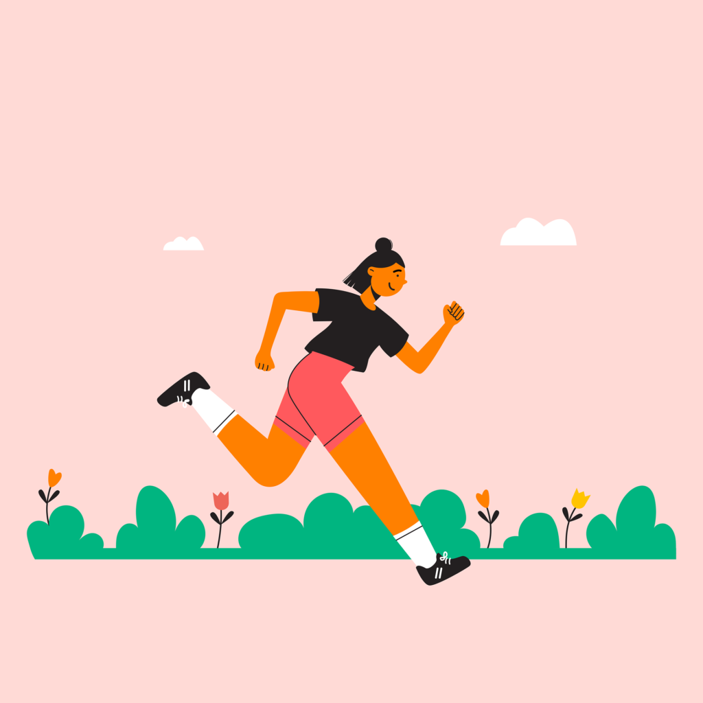 Dessin d'une femme en séance de course à pied. Il illustre un article  de conseils pour une bonne digestion, écrit par Maud Guillemet Naturopathe à Besançon.