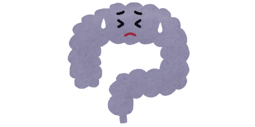 Dessin d'un intestin personnifié, montrant des signes de souffrances. Cette image illustre les symptômes inconfortables associés au SIBO et à l'IMO
