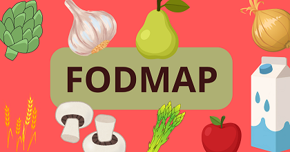 Illustration sur fond rose d'aliments riches en FODMAP.