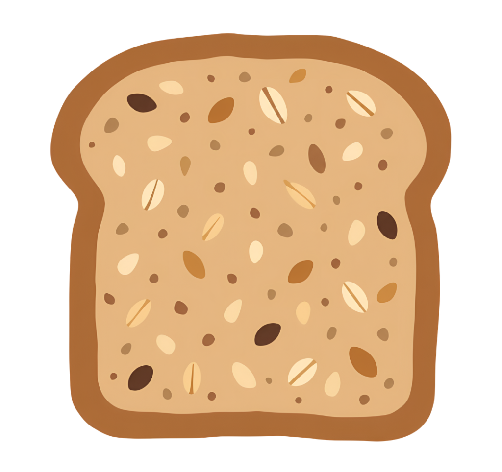 Dessin d'une tranche de pain de mie aux céréales pour illustrer la nécessité de bien lire la composition des pains sans glutens.