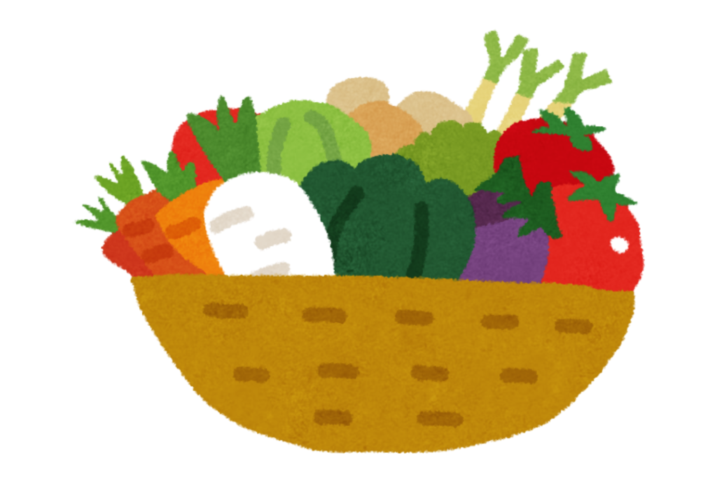 Dessin d'un panier de légumes, pour illustrer un paragraphe sur les alternatives au glutens, dans un article de Maud Guillemet; naturopathe à Besançon.