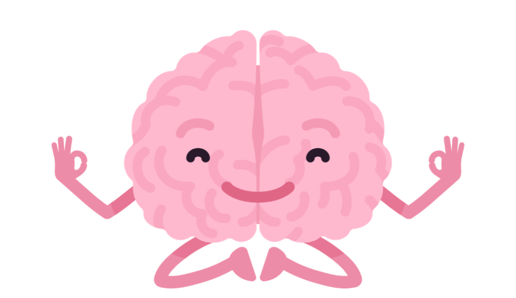 Dessin d'un cerveau personnifié, en posture de méditation, pour symboliser l'apaisement du système nerveux. Il illustre un article sur le Syndrome de l'Intestin Irritable rédigé par Maud Guillemet, Naturopathe à Besançon.