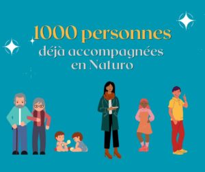 Dessin sur fond bleu représentant des humain.es de tous âges. Cette image illustre l'expertise de Maud Guillemet naturopathe à Besançon qui a accompagné plus de mille personnes depuis 10 ans.
